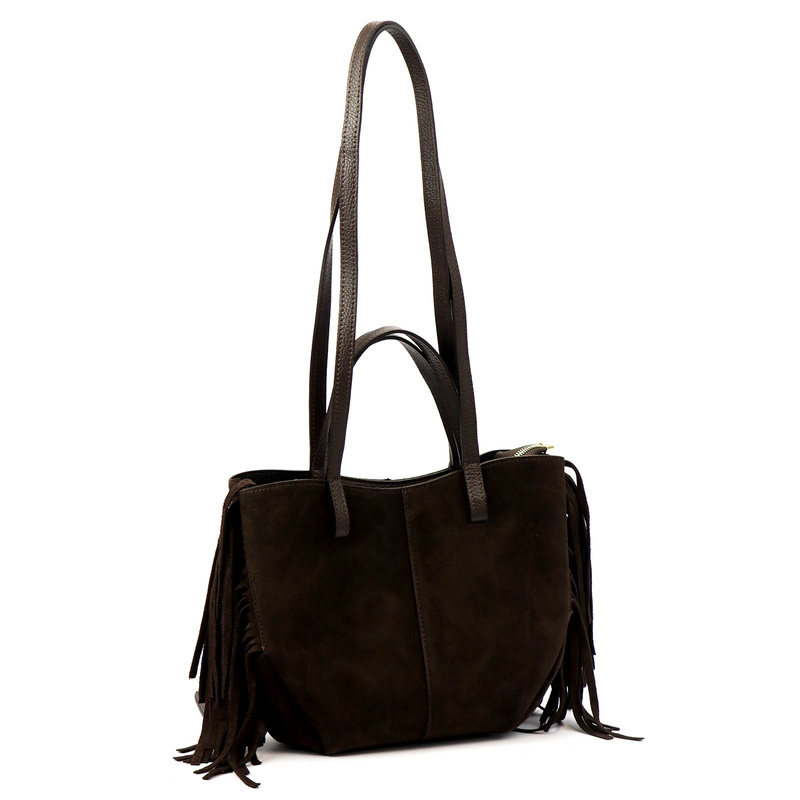 Vera Pelle damska shopperbag zamszowa torebka na ramię z frędzlami