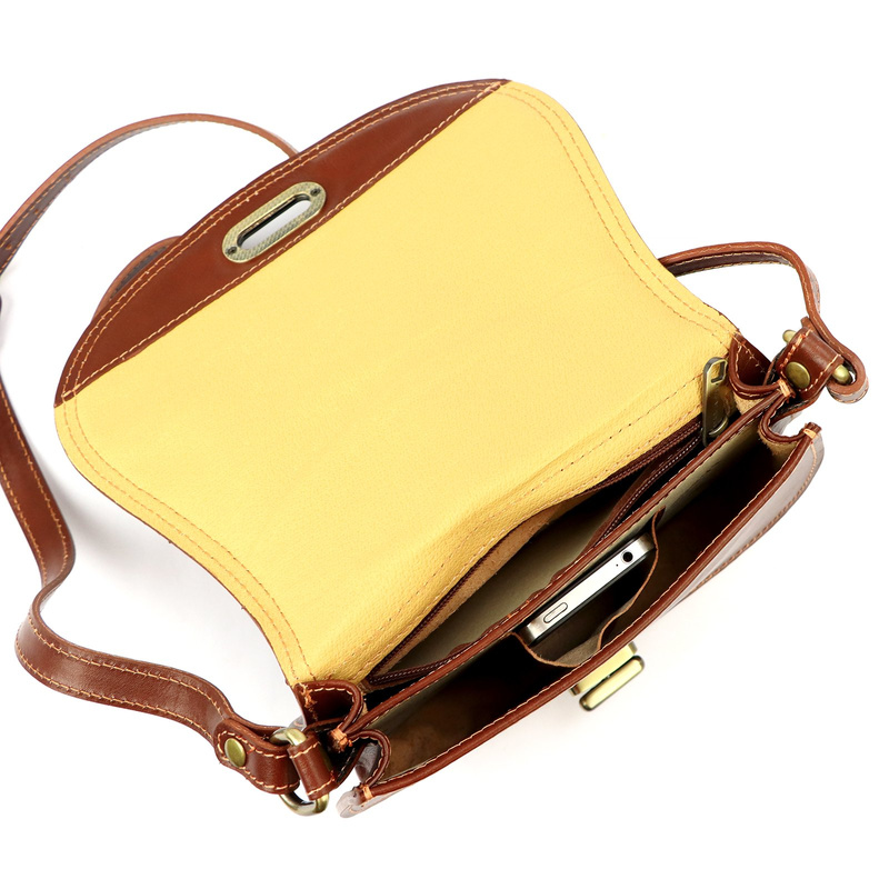 Florence Skórzana damska listonoszka torebka na ramię dwukomorowa z klapą