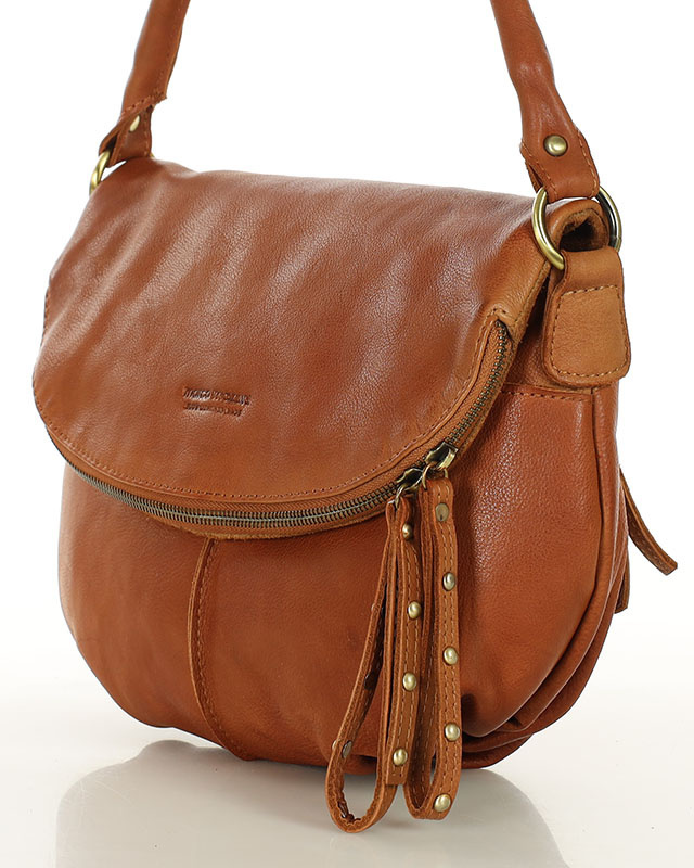 Torebka na ramię listonoszka duża skórzana - MARCO MAZZINI brąz camelowy