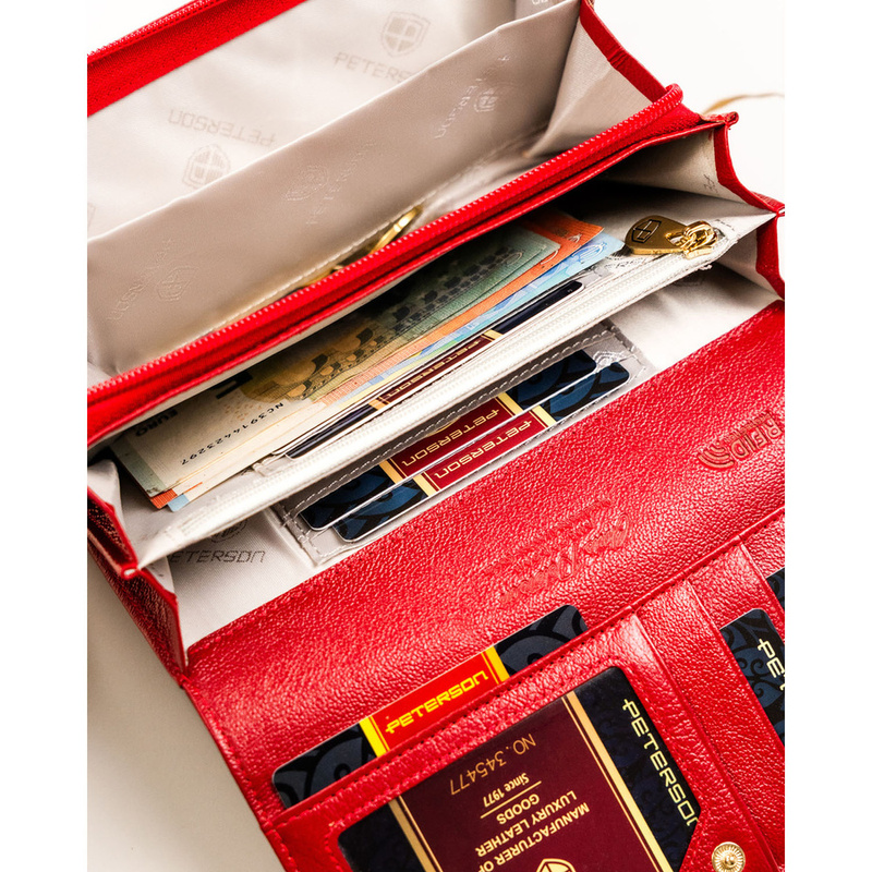 Czerwony portfel damski ze skóry naturalnej zamykany na zatrzask - Peterson