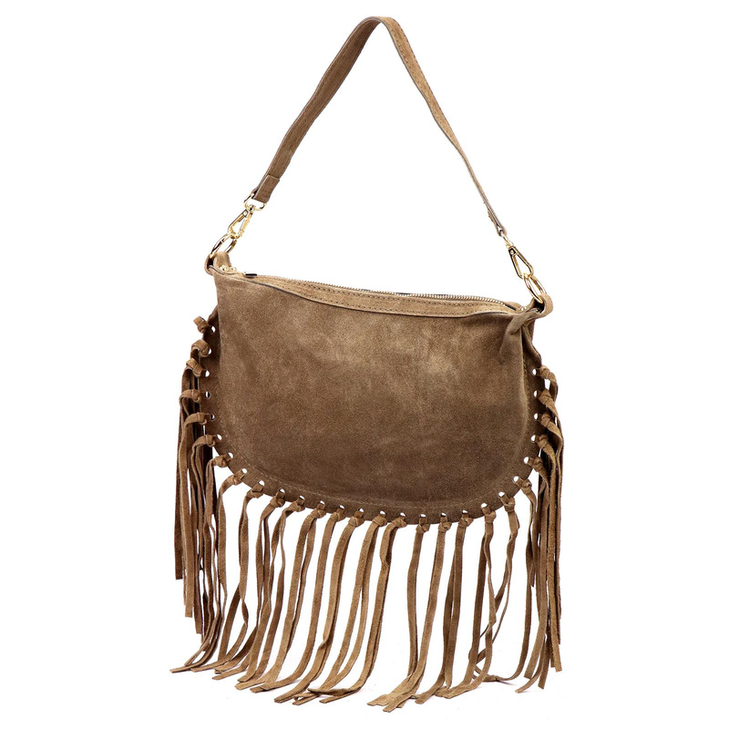 Luka Zamszowa damska listonoszka skórzana z frędzlami torebka na ramię