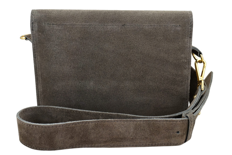 Zamszowa listonoszka na szerokim pasku - Beżowa ciemna