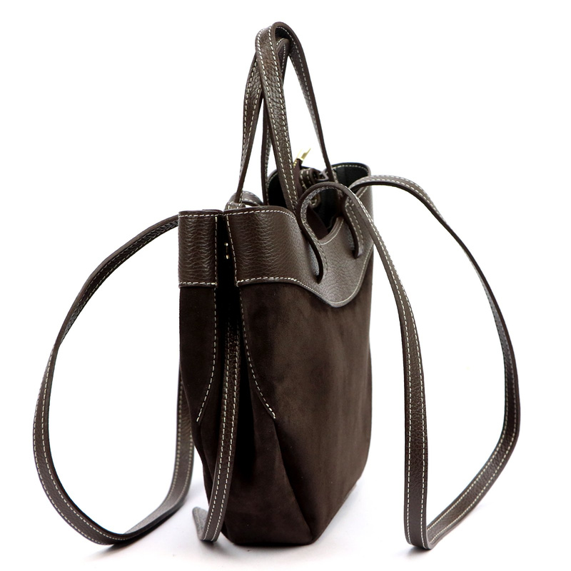 Vera Pelle damska torebka na ramię stylowa shopperbag zamsz z kosmetyczką