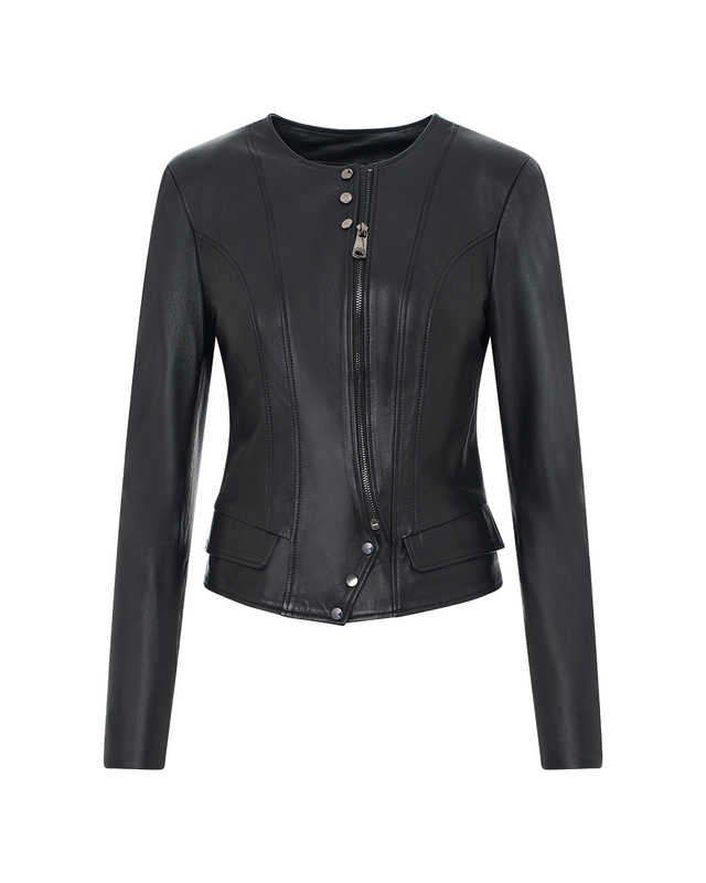 Bukowski Skórzana kurtka damska casual stylowa okrągły dekolt