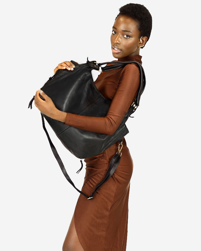 Torba skórzana wysokogatunkowa na ramię styl miejski shoulder leather bag - MARCO MAZZINI czarna