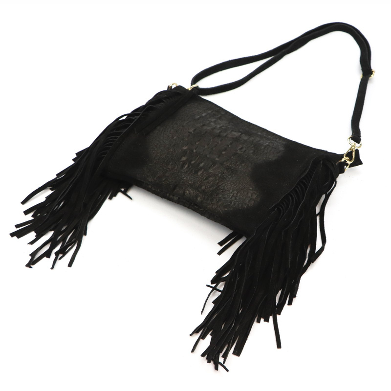 Vera Pelle skórzana damska listonoszka torebka przez ramię z frędzlami