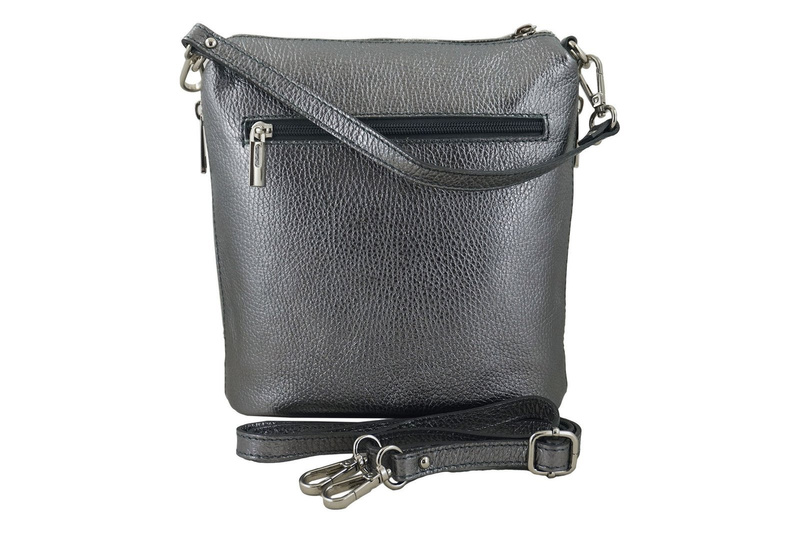 Listonoszka metalizowana na ramię skórzana - Srebrna