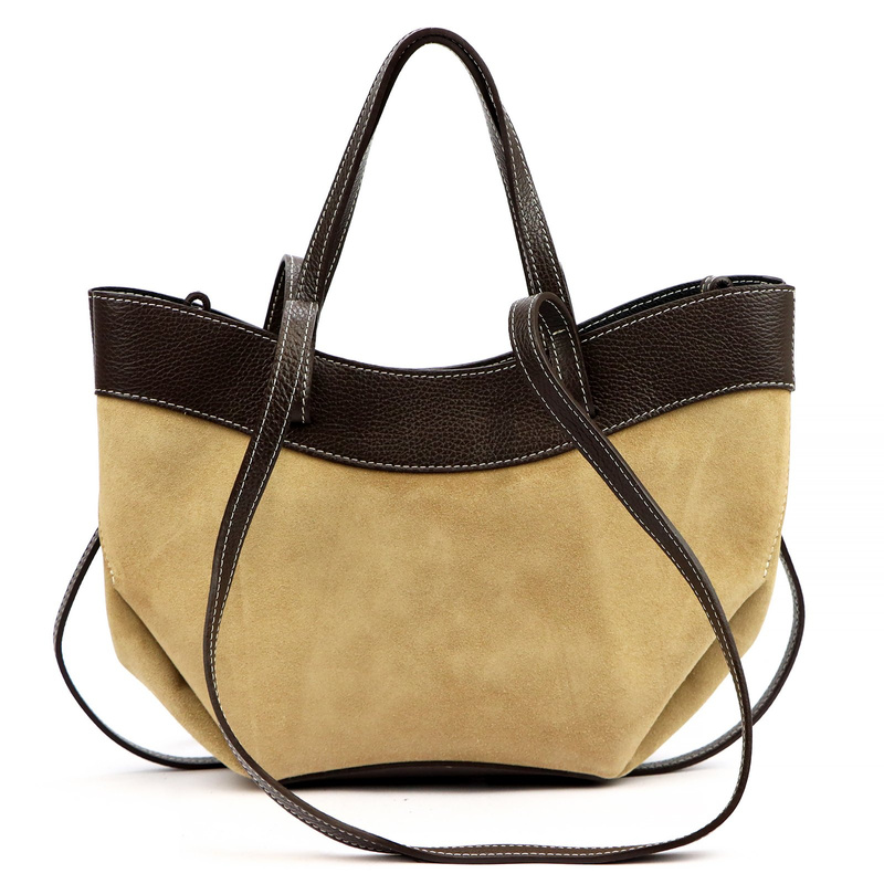 Vera Pelle damska torebka na ramię stylowa shopperbag zamsz z kosmetyczką