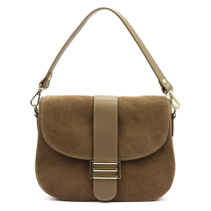 Vera Pelle Damska skórzana listonoszka torebka przez ramię z kieszenią