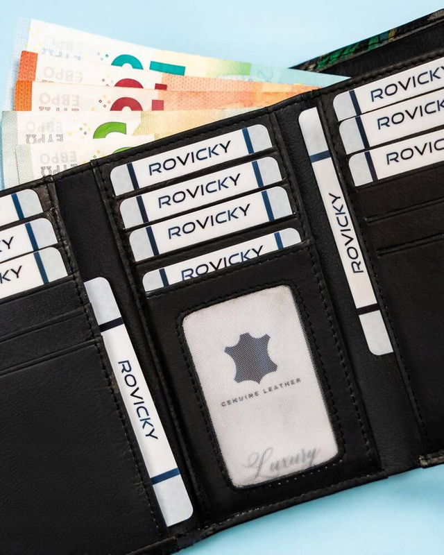 Skórzany damski portfel roślinny wzór od Rovicky