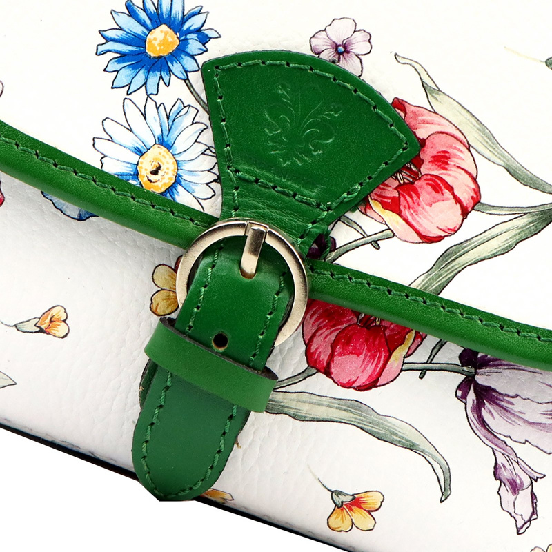 Skórzana damska listonoszka torebka przez ramię w kwiaty Gregorio