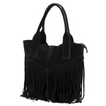 Luka damska shopperbag skórzana zamszowa torebka na ramię z frędzlami