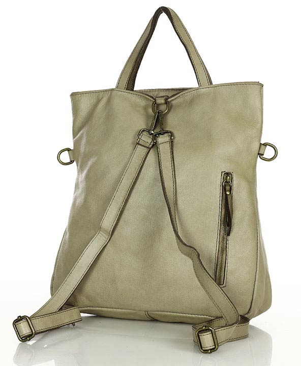 Skórzana torebka plecak z kieszenią z przodu - MARCO MAZZINI beż taupe