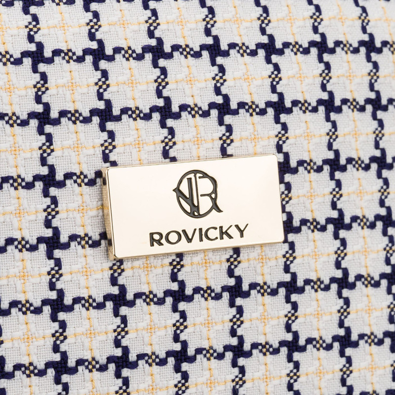 Beżowo-granatowa kosmetyczka damska w kratę zamykana suwakiem - Rovicky