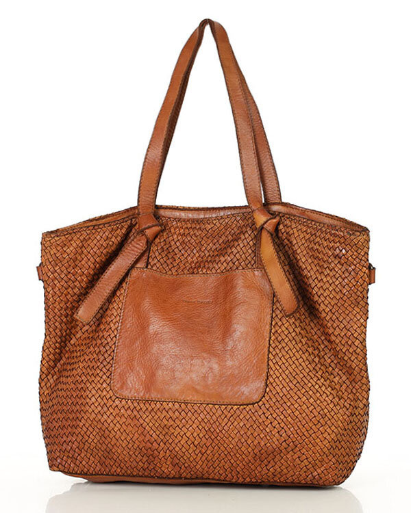 Oryginalna torebka pleciona damska skórzany shopper bag - MARCO MAZZINI brąz camel