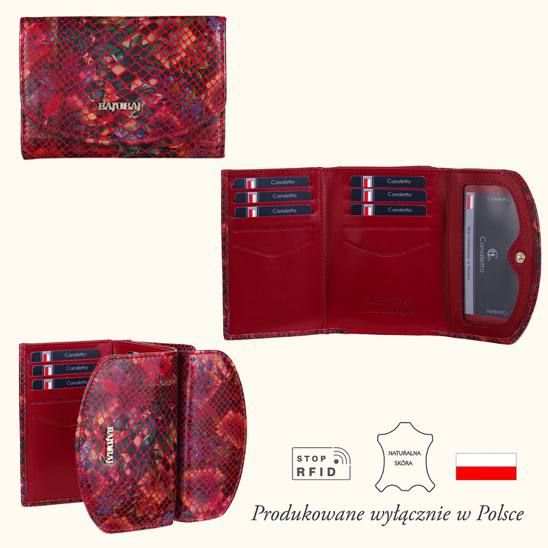 Czerwony portfel damski BajuBaj – nowoczesne wykonanie, funkcjonalność i styl PD1201cs170 RFID
