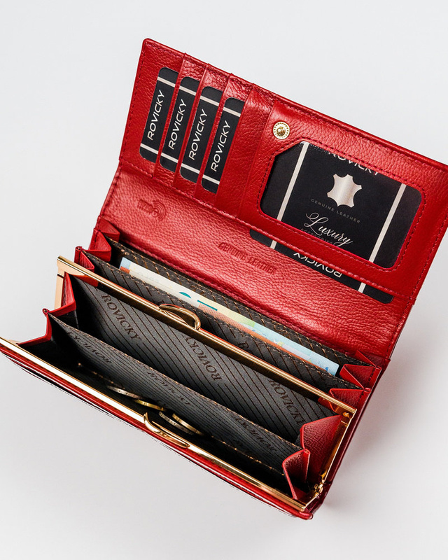 Rovicky portfel damski skóra naturalna lakierowana portmonetka duża RFID