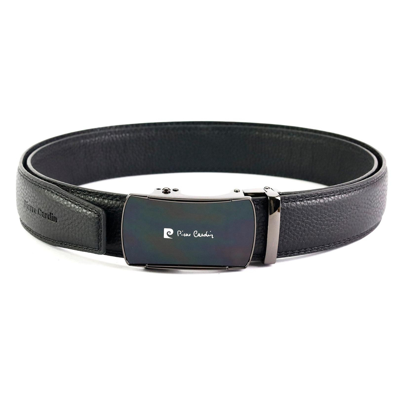Pierre Cardin męski pasek do spodni czarny skórzany klamra samozaciskowa