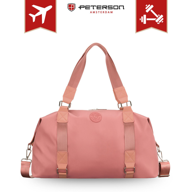 Różowa torba treningowa z poliestru, jednokomorowa i zamykana suwakiem - Peterson