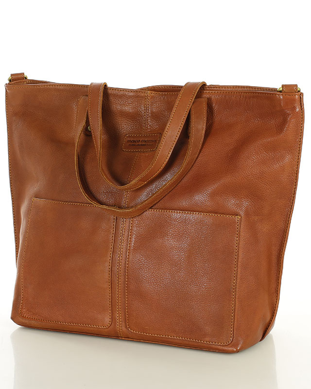 Torebka skórzana brązowa camelowa duża typu shopper - MARCO MAZZINI