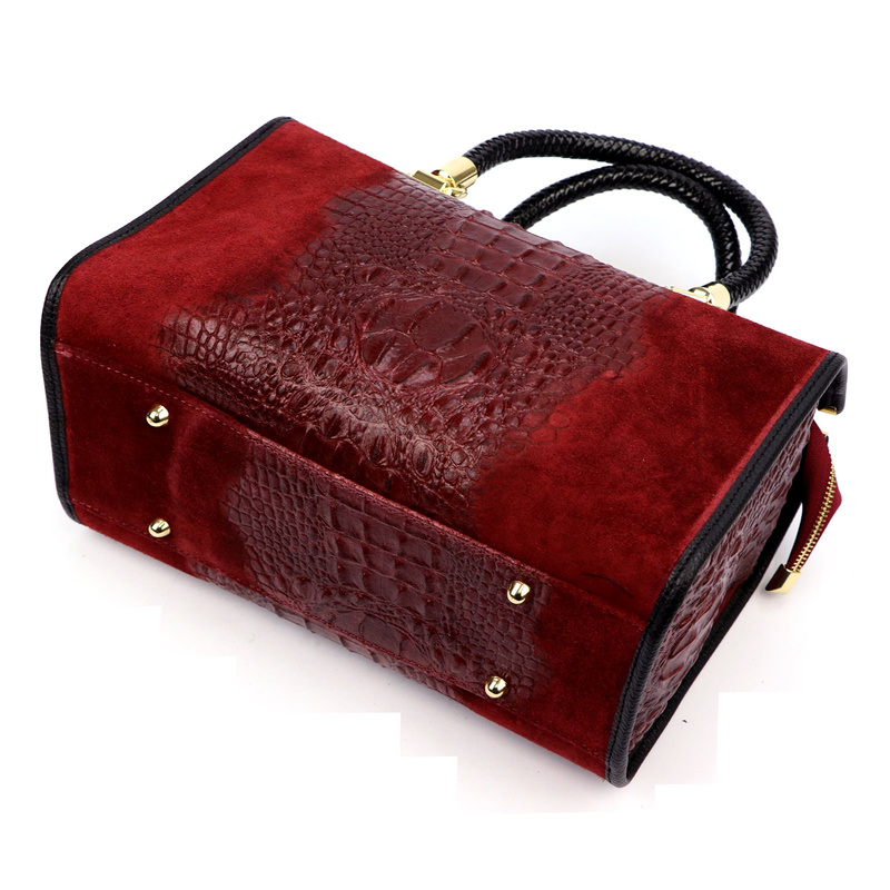 Vera Pelle Damski kuferek wzór skóra krokodyla torebka skórzana do ręki