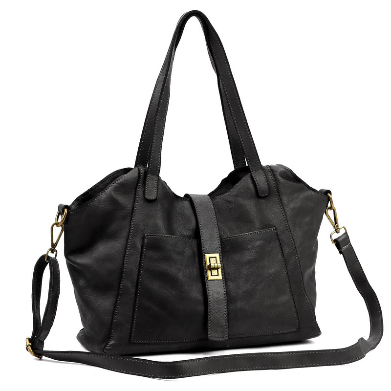 Stylowa praktyczna Duża damska shopperbag skórzana torebka na ramię VS