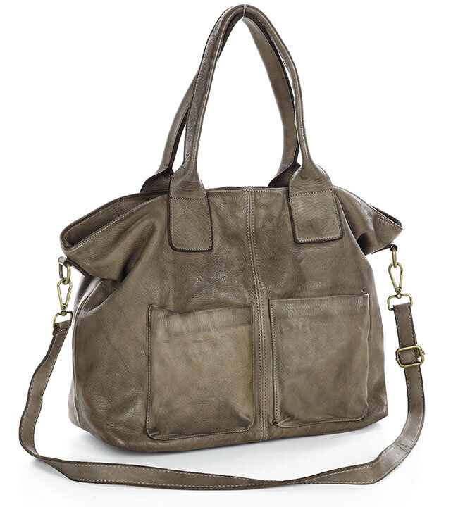 Torebka skórzana shopper bag - MARCO MAZZINI beż taupe