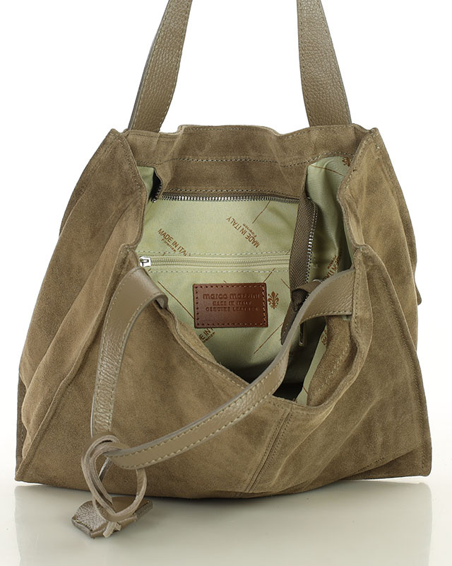 Beżowa torba zamszowa ze skóry typu shopper - MARCO MAZZINI