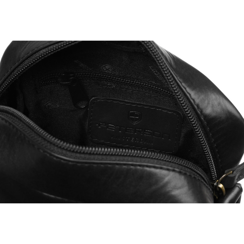 Czarna listonoszka męska ze skóry naturalnej zamykana suwakiem - Peterson