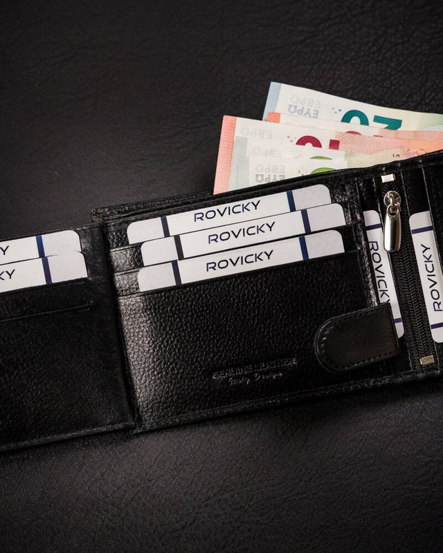 Skórzany męski portfel na zatrzask Rovicky z RFID