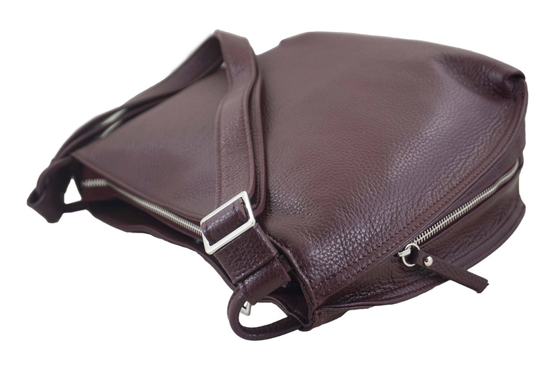 Duża torba damska skórzana na ramię - Bordowa