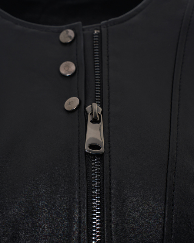 Bukowski Skórzana kurtka damska casual stylowa okrągły dekolt