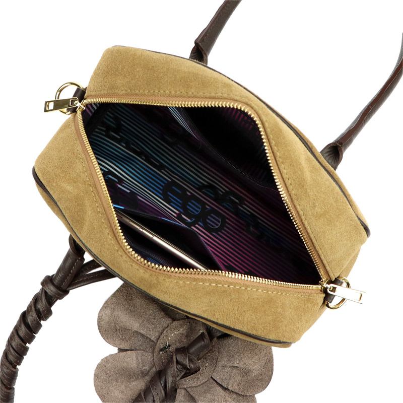 EGO damska listonoszka na ramię mała skóra naturalna ze skórzanym kwiatem