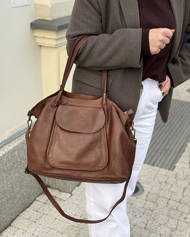 MARCO MAZZINI Torebka skórzana shopper bag ispirato dalla natura brąz