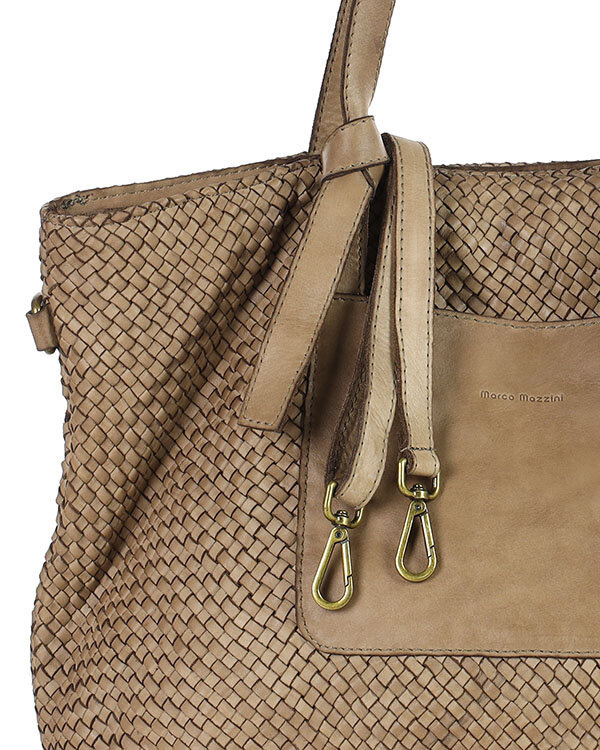 Oryginalna torebka pleciona damska skórzany shopper bag - MARCO MAZZINI beż taupe