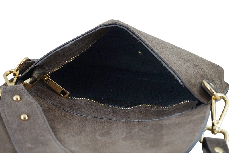 Zamszowa listonoszka na szerokim pasku - Beżowa ciemna