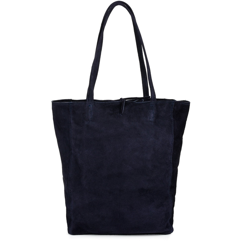 Granatowa Damska Włoska Skórzana Torebka Worek A4 Troczek W18