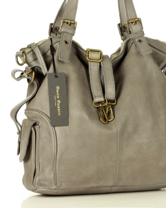 MARCO MAZZINI Miejska torba skórzana z regulowaną rączką old leather handmade beż cappucino