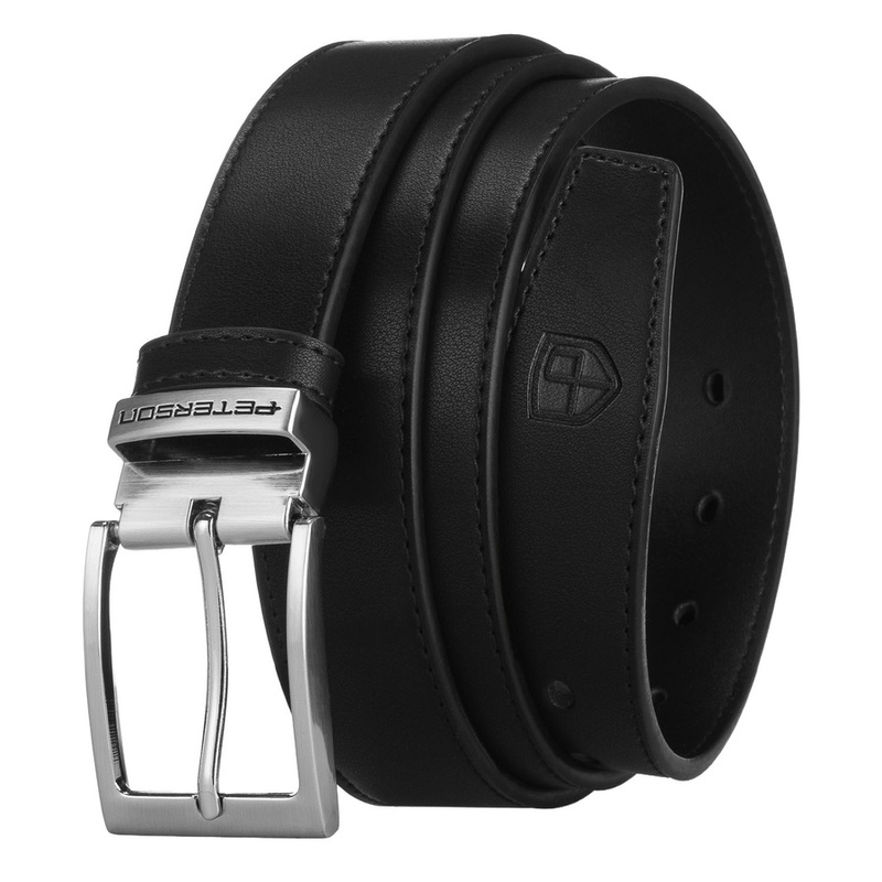 Czarny, szeroki pasek męski wykonany ze skóry naturalnej - Peterson