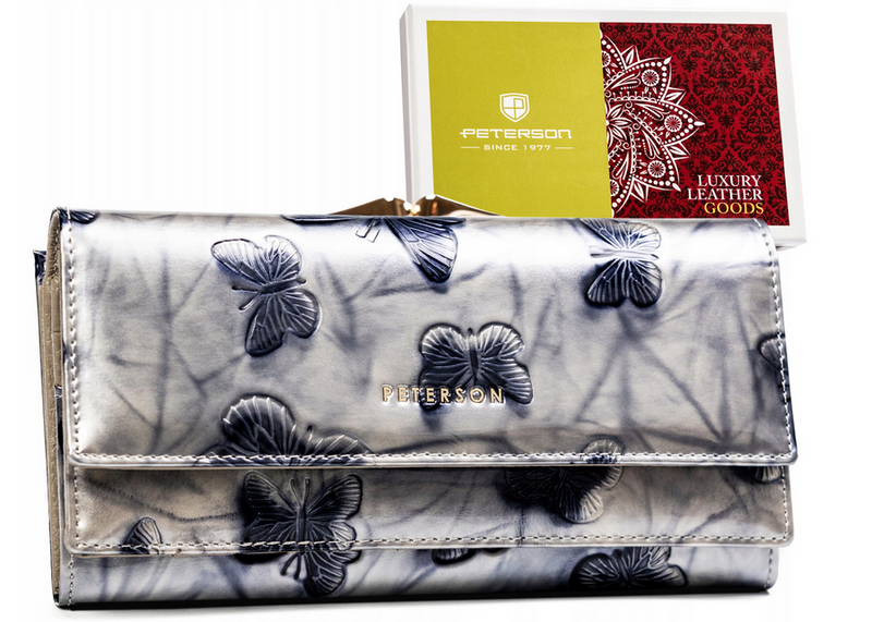 Skórzany damski portfel Peterson PTN 421028-BF SILVER