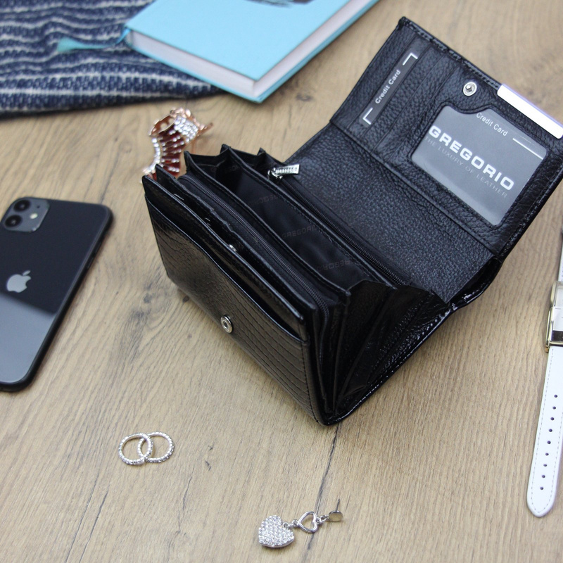 Gregorio lakierowana damska portmonetka skóra naturalna wzór krokodyla