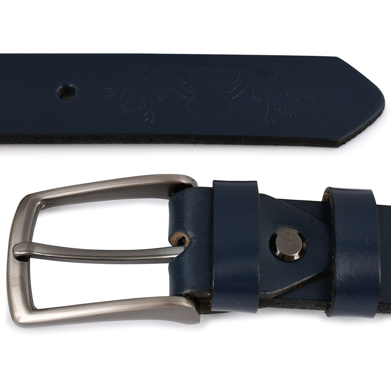 Beltimore skórzany pasek męski granatowy wąski E12 : Kolory - granatowy, Rozmiar pasków - r.90-105 cm