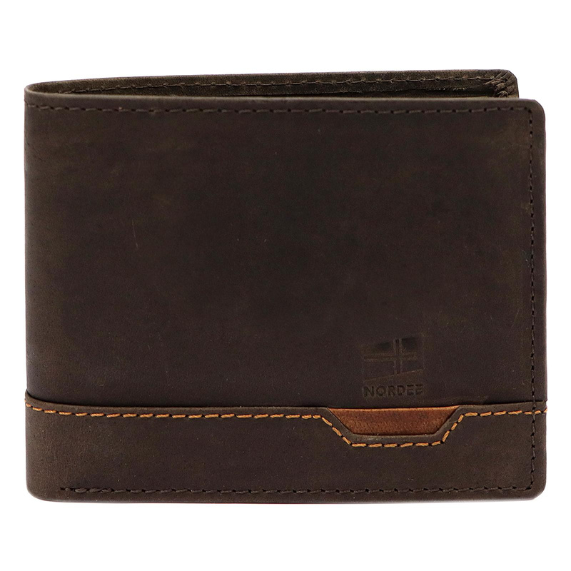 Nordee męski portfel skóra naturalna składany pojemny kompaktowy