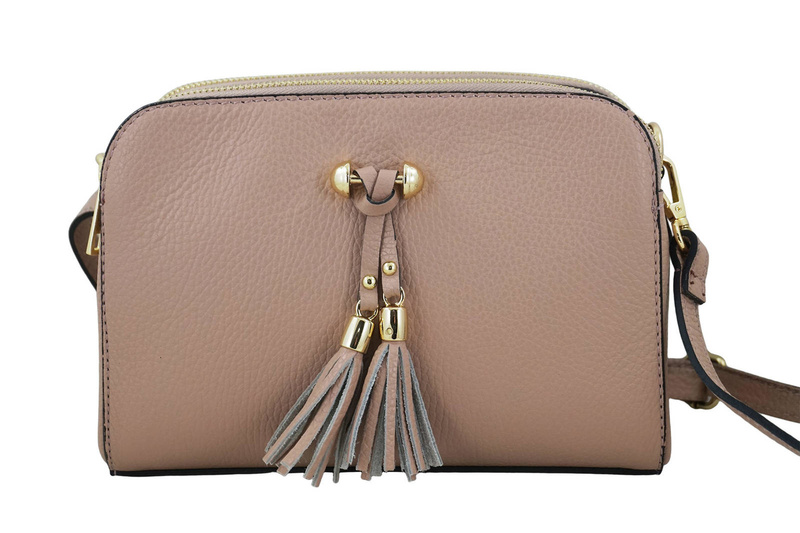 Listonoszka skórzana z kieszeniami - Różowy pudrowy