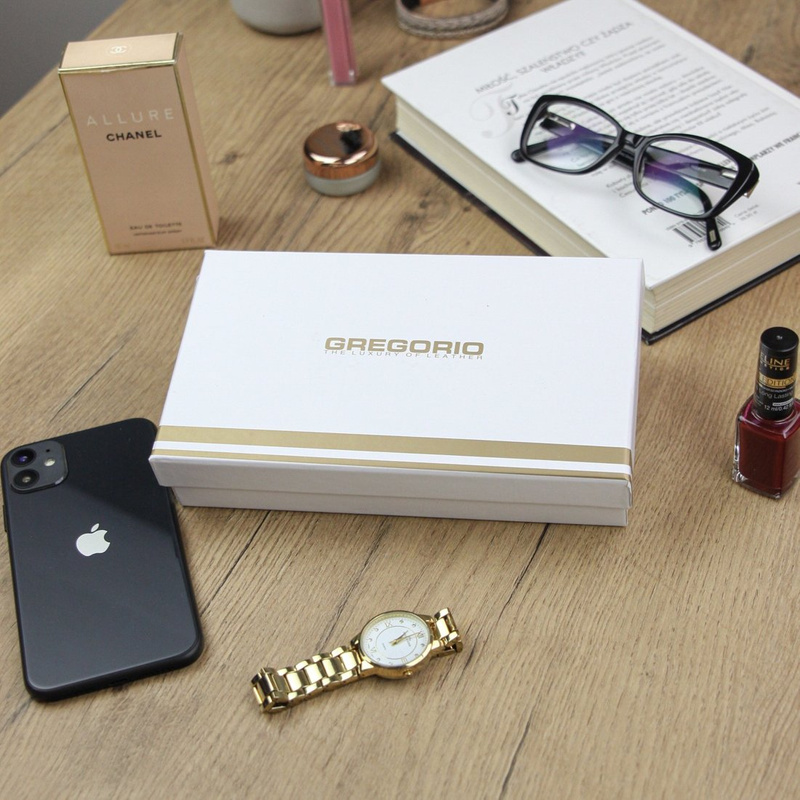 Gregorio Damski skórzany portfel skóra krokodyla portmonetka lakierowana