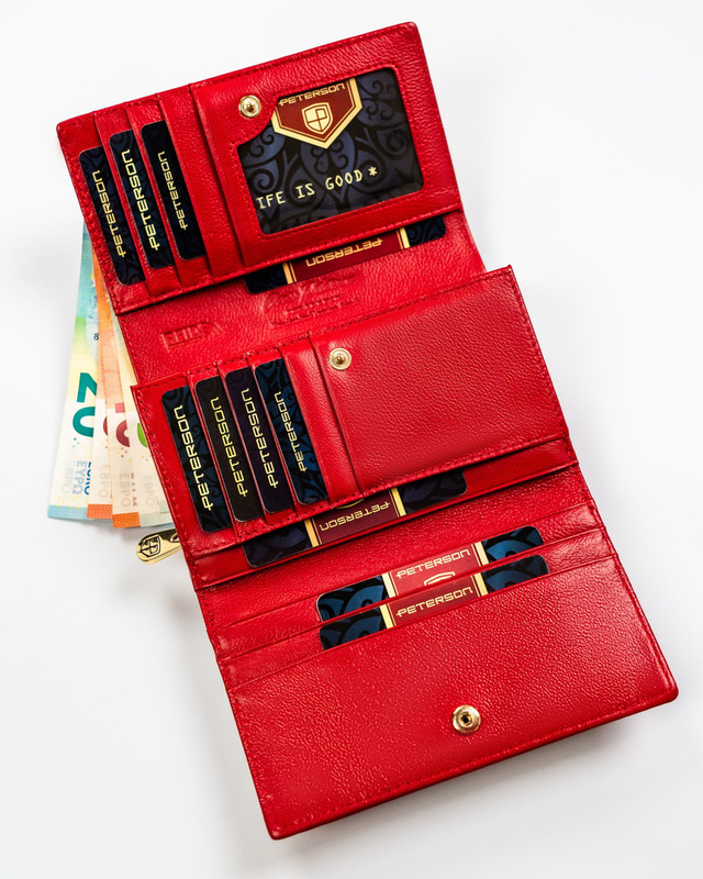 Skórzany damski portfel z pojemną portmonetką na suwak - Peterson