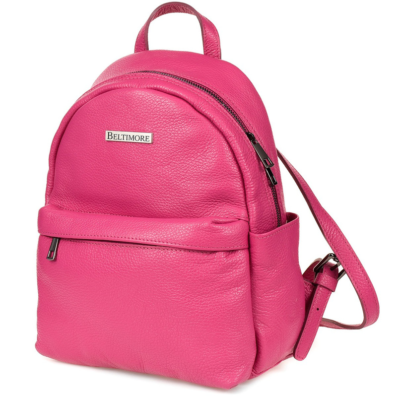 Fuksjowy mały skórzany plecak damski elegancki plecaczek A5 Beltimore P15