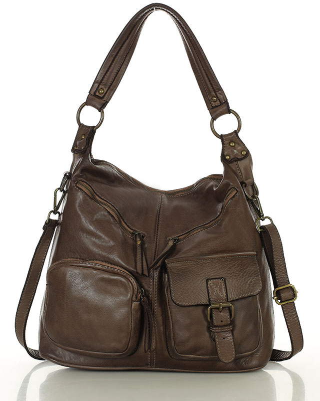 Torebka skórzana na ramię pockets old pelle lavata - MARCO MAZZINI brąz