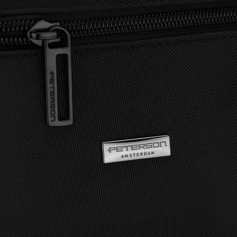 Miejska saszetka męska w czarnym kolorze z kieszenią zewnętrzną na suwak - Peterson