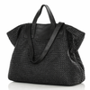 Torba damska pleciona shopper & shoulder leather bag - MAZZINI czarna
